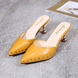 Version Slippers 2024 Summer New Pointed Riveted Stilettos Fashion One-Word Slippers Women's Head