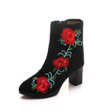 Breakj Boots Ankle Boots Embroidered Cloth Shoes Spring High Heels Velvet Canvas Thick Heel Plus Size Short Leg