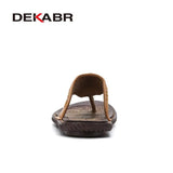 Cow Leather Men Beach Slippers Fashion Flip Flops With Soft Sole Trendy Breathable Easy To Match Men Summer Shoes