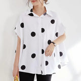 Women Casual Short Sleeve Polka Dot Blouse ZANZEA Elegant Turn Down Collar Shirt Summer Printed Oversize Tunic Tops Female