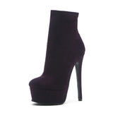 Furtado 2022 Women Platform Short Boots Round Toe Stilettos Heels Boots Fashion Suede Slip on Big Size 43 Women's
