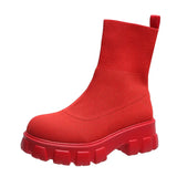 Shoes Woman Boots Sock Boots Women's Thick-soled Short Tube Breathable Plus Size 43 Boots Platform Booties
