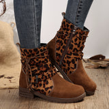 Large-Size Square With Velvet Tuff-Faced Short-Cuffed Boots Women's New Side Zipper Round Head Locomotive Boots