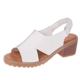 Sandals Summer Ladies Peep Toe Pu Leather Shoe Chunky Heels Slingbacks Woman Non Slip Buckle Strap Casual Female