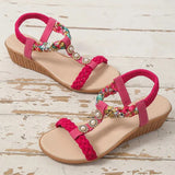 Summer Wedge Sandals for Women Crystal Printed Elastic Strap Gladiator Sandals Woman Comfortable Non Slip Beach