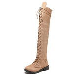 Over-Knee Boots Round Head Low-Heeled Side Zipper Large Size Boots Size 43 Strapped Women's