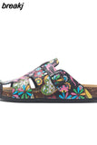 2023 New Summer Buckle Cork Slipper Casual Women Mixed Color Beach Outside Non-slip Closed Toe Cut-outs Slides
