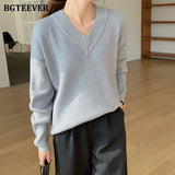 Elegant V-neck Knitted Women Sweaters Full Sleeve Loose Female Pullovers Jumpers Autumn Winter Thick Ladies