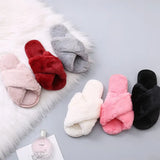 Size Woolen Slippers For Women 2024 Autumn And Winter New Flat-Bottomed Indoor And Outdoor Wear Cross Plush Cotton
