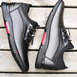 Men's Casual Shoes Leather PU Black Spring Male Footwear Loafers Soft Bottom Lace Up Outdoor Business Sneakers Shoes For