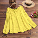 Bohemian Lace Tops Women's Summer Blouses ZANZEA 2022 Casual V Neck Blusas Female Hollow Long Sleeve Embroidery