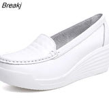 Women White Nursing Shoes Spring Autumn Ladies Wedges Platform Loafers Female Work Slip on Leather Hollow Out Shoes Summer