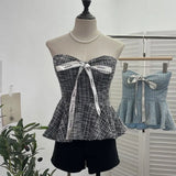 Small Fragrant Wind With Hanging Neck Bow Sling Vest Short High-Waist Shoulder Tector Blouse