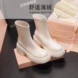 Breakj Short Boots Girl Pine Cake Thick Bottom Small Man Height Elastic Thin Boots Thin