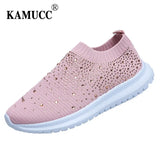 Ladies Sneakers for Women Bling Crystal Fashion Shoes Casual Slip on Sock Trainers Woman Vulcanize Shoe Sport Mesh