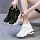 Thick Bottom Platform Sneakers Breathable Female Knitted Walking Shoes 2021 Hollow Out Autumn Summer Casual Ladies