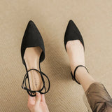 Breakj Leather With Pointed Head Spring And Summer 2023 Thick Heel Baotou Single Shoe High Heel One Word Buckle Hollow Shallow Mouth Sandal
