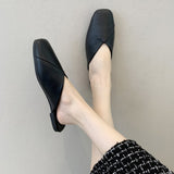 Female 2023 New Women's Shoes Summer Korean Version Square Head Baotou Half Drag Women's Flat Bottom 43 Large Size Cool Slippers