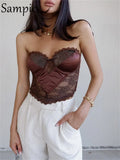 Tube Women Satin Patchwork Lace Skinny Sleeveless Mini Vest Crop Tops Y2K 2021 Sexy Fashion Ladies Tank Tops