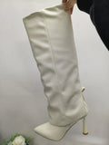 Breakj New 2024 Big Tube Around Pointed Skirt Boots Long Stone Grain Knight Boots Women's