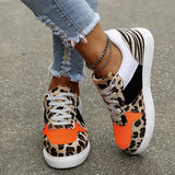 Sneakers Shoes Leopard Patchwork Women Flats Lace Up Breathable Vulcanized Shoes For Female Autumn Ladies Walking