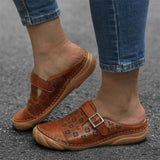 Sandals Buckle Retro Style Women Flat Sandals Rubber Shoes 2021Comfortable Hollow out flowers Leather Slides Outdoor