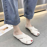 Fashion Weave Women Half Slippers Outdoor Flat Slip-on Sandals Vacation Ladies Slides Women Mules Casual