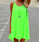 Chiffon Mini Dress Women Summer Beach Sleeveless Fluorescence Female Clothing