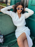 Casual Green Long Dress Women 2021 Knitted Fashion 2021 Winter V Neck Sexy Party Club Slit Bodycon Sweater Shirt