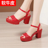 With High-Heeled Sandals 2023 Summer New Thick-Soled Waterproof Platform Large-Size Fashion Open-Toe