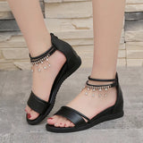Breakj New Sandal Women Summer Flat Low Heel Women's Shoes Wedge Heel Open Toe Casual Korean Version Of Rear Zipper Sandals