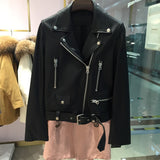 New Autumn Women Pu Leather Jacket Woman Zipper Belt Short Coat Female Black Punk Bomber Faux Leather