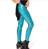 Women Fish Scale Print Mermaid Leggings Push Up Stretch Shiny Pants Casual