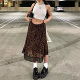 2000s Aestheti Midi Skirts Cute Womens Floral Print Y2K Kawaii Clothes High Waist Vintage Autumn Skirt 90s