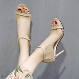 Sexy High Thin Heels Sandal Black White Metal Buckle Open Toe Party Ankle Strap Solid Dress Pump Shoes Salto Alto