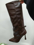 Breakj New 2024 Big Tube Around Pointed Skirt Boots Long Stone Grain Knight Boots Women's