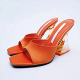 Breakj R 2023 New Transparent High Heel Summer Red Rubber Coarse Leather Mouth Casual High Heel High Heel