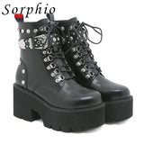 Motorcycle Boots For Women Rivet Design Punk Fashion Ankle Boots Lace Up Platform Brand New High Quality 2022 Summer