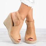 Sandals Cane Hemps Platform High Heels Ladies Shoes 2021 Peep Toe Back Lace up Wedges Female Footwear Summer Woman