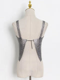 Streetwear Patchwork Diamonds Vest For Women Sexy Crop Top Backless Tank Top Vests Female 2022 Spring Fashion