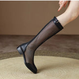 Breakj New Spring And Summer Boots Women's Thick Heel Net Boots Hollow Sandals Summer Breathable Thin Mesh Long