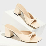Breakj Engaged Lady High-Heeled Muller Bow Mirror-Faced Crocodile Pattern Sexy Toe Square Comfortable Coarse