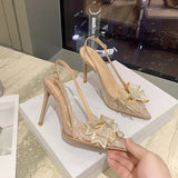 Breakj And Autumn 2025 High Heels Tips To Increase Single Shoes Transparent Bow Water Drill Sandals Female Fairy