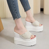 Platform Slippers Chunky Heels Sandals Women Beaded Beach Slippers Girls Slides Woman Designer Wedges Flat