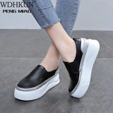Women Slip on Loafers Ladies Sewing Platform Vulcanized Shoes Woman PU Leather Fashion Casual Footwear Female Comfort Shoe