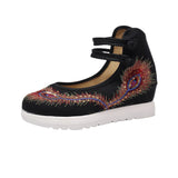 Breakj White Sole, High Heels Single Shoe Backsole Retro One-Word Dish Buckle Female Shallow Embroidered Cloth Shoes Women's