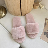 Slippers Wool Slippers Indoor Home Autumn And Winter Short Plush Flat Bottom Open Drag A Large Size