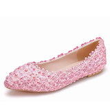 Breakj Bridal Shoes Handmade Wedding Shoes Color Flat-Soled Wedding Shoes Bridesmaids Performance Flat Heel Single