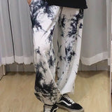 Elastic Waistband Loose Harem Embroidery Tie Dye Contrast Jogger Pant Women Man Streetwear Korean Harajuku Punk Hip