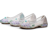 Breakj Shoes Low Heel Root Embroidered Cloth Shoes Bright Silk Quilting 2023 Summer With Fairy Gauze Skirt